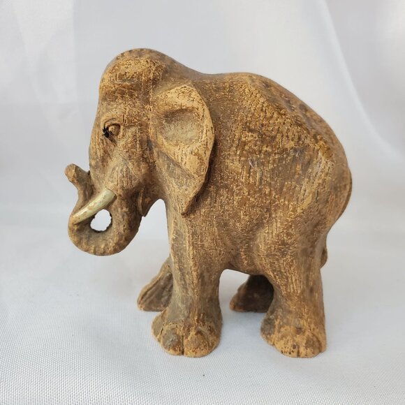 Vintage 1940-1950 Hand Carved Sirocco Wood Composite Elephant Family Figurines - Picture 9 of 16